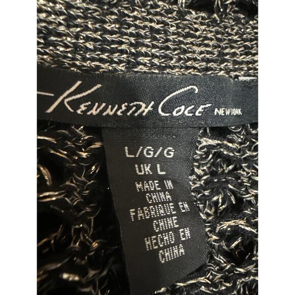 Kenneth Cole Women's Black Metallic Open Knit Long Sleeve Cover Up Sweater Top L - Picture 3 of 3